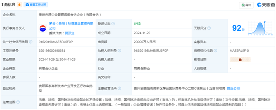 出資2億！茅臺(tái)成立赤源企管合伙企業(yè)