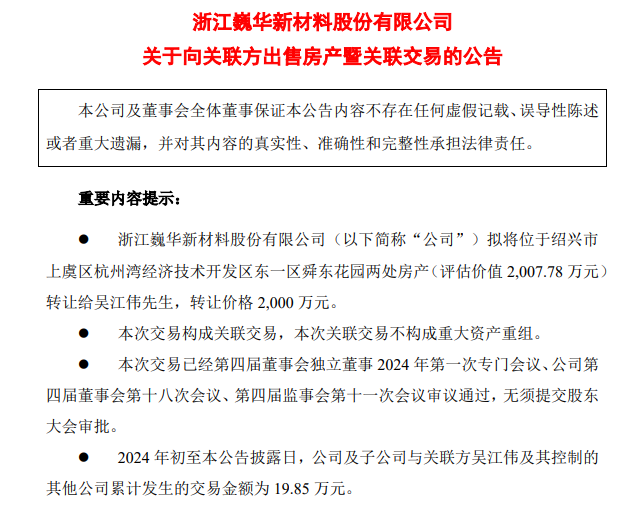 上市公司要將6000余平方米房產(chǎn)轉(zhuǎn)讓給董事長，作價2000萬元