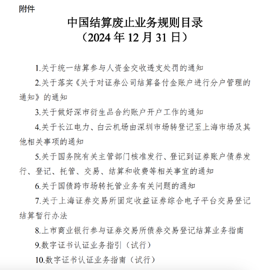 中國結(jié)算：廢止《關于統(tǒng)一結(jié)算參與人資金交收透支處罰的通知》等10件業(yè)務規(guī)則