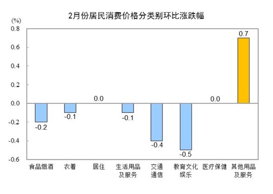 國家統(tǒng)計(jì)局：2025年2月份居民消費(fèi)價(jià)格同比下降0.7%