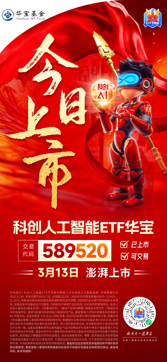國(guó)產(chǎn)替代之光，科創(chuàng)自立自強(qiáng)！科創(chuàng)人工智能ETF華寶（589520）3月13日澎湃上市！