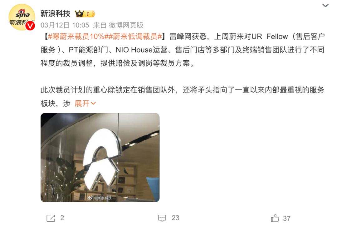 累計(jì)虧損超千億！蔚來被曝裁員