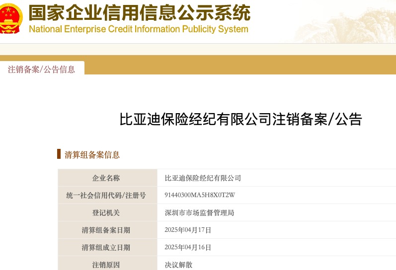 比亞迪保險(xiǎn)經(jīng)紀(jì)公司注銷 相關(guān)人士回應(yīng)：對保險(xiǎn)業(yè)務(wù)不造成影響