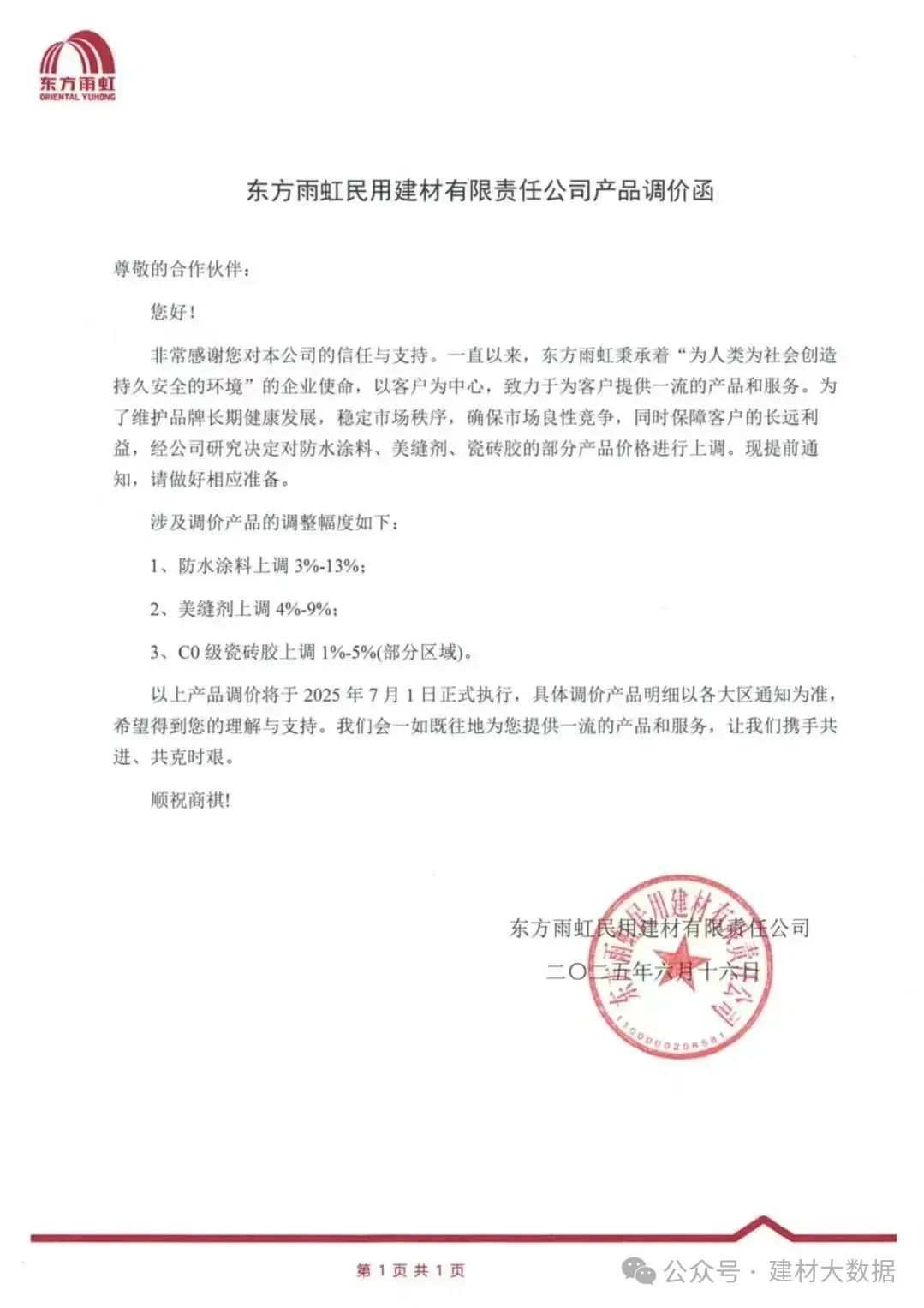 成本高壓難頂！防水“三巨頭”東方雨虹、科順、北新齊發(fā)漲價函