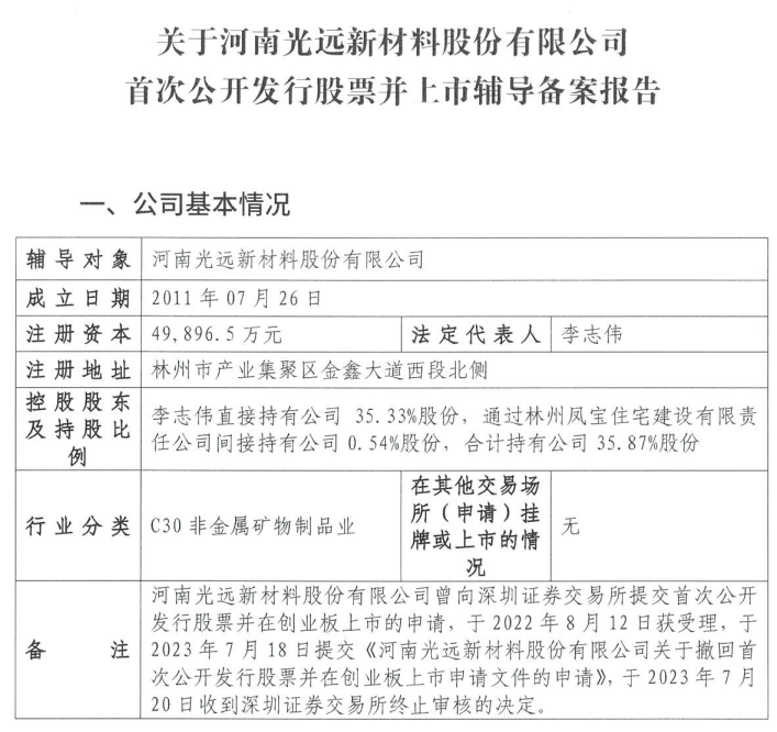 光遠新材重啟IPO！已接受國泰海通輔導